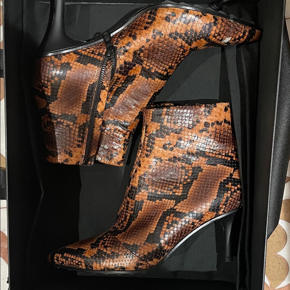 rag & bone Golden Brown Snake Print Pointed Toe Ankle Boots